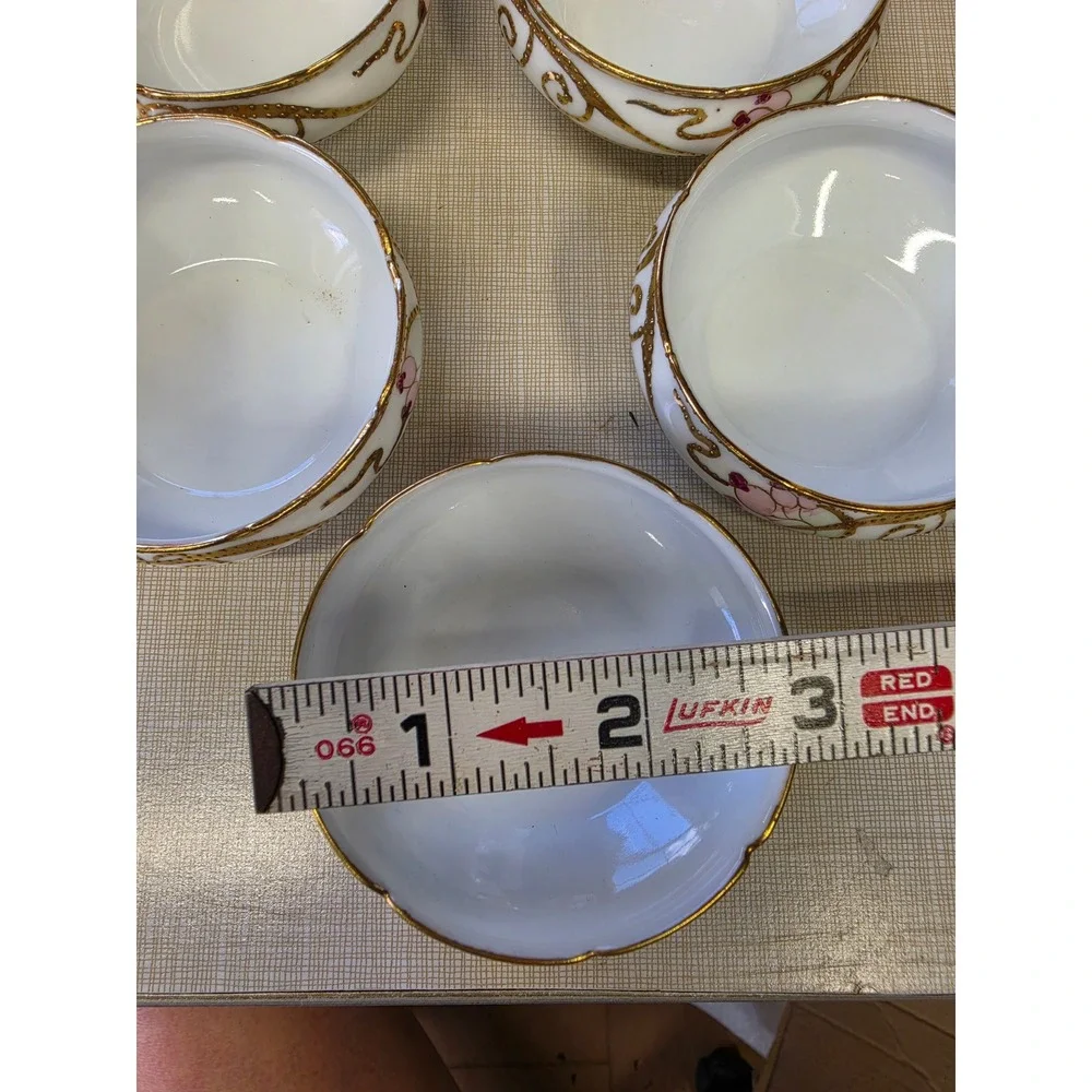Vintage Hand Painted Japan Porcelain Nut Bowls Salt Cellars Gold Moriage Set 5